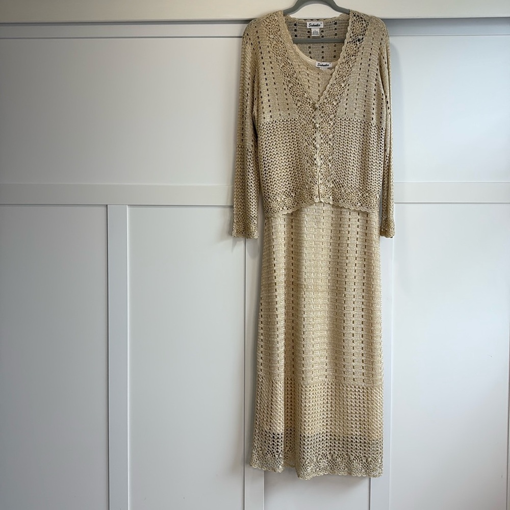 Soulmates Tan Hand Crocheted Dress with Jacket Set Mother of the Bride/Groom